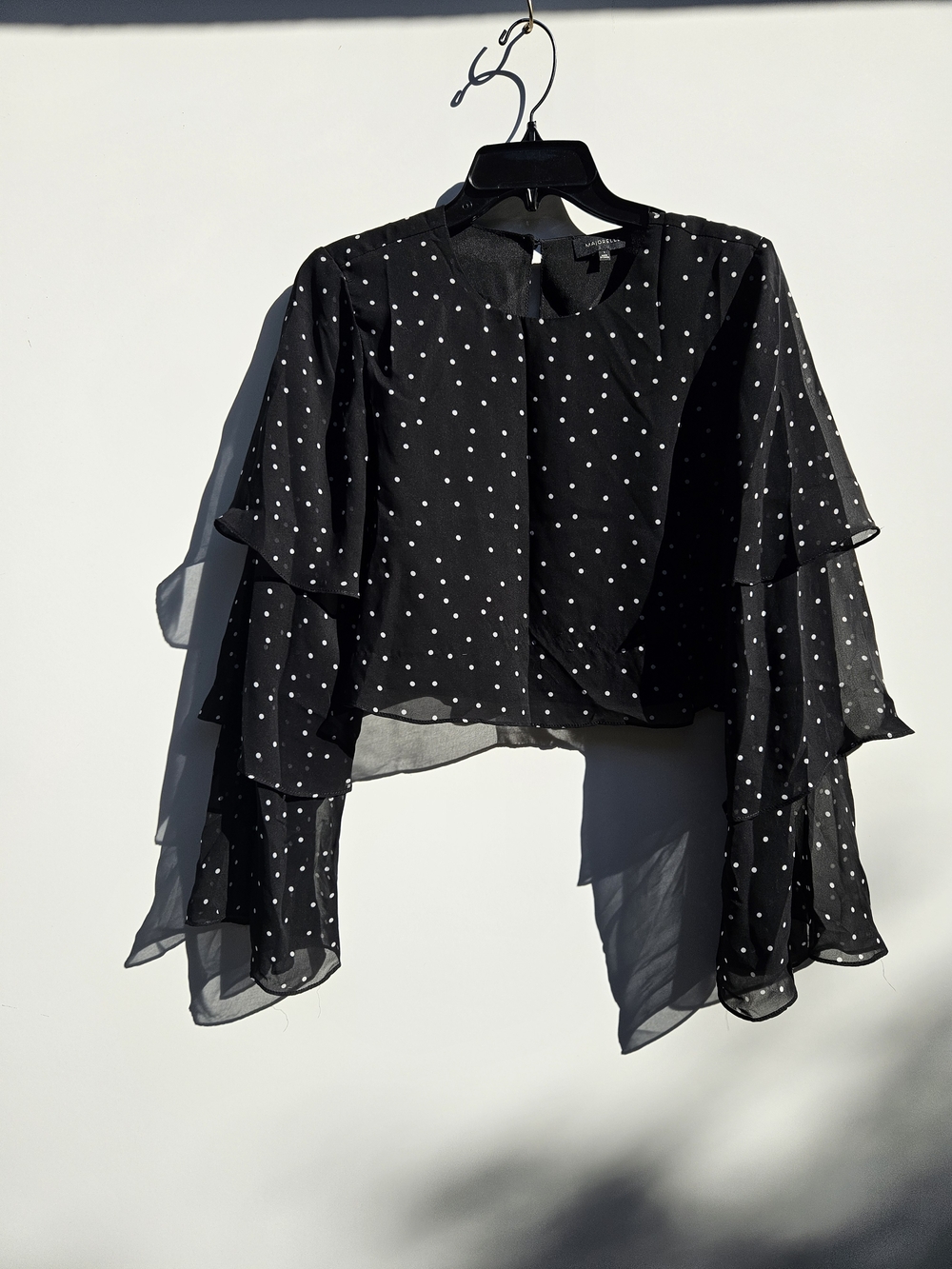 MAJORELLE Black Polka Dot Ruffle Sleeve Blouse Sz Small